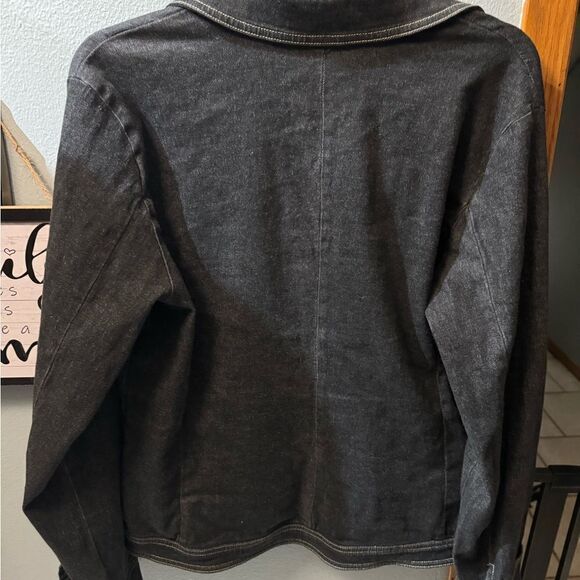 Ann Taylor Loft Zip Up Triangle Collar Jean Jacket Women's Size 14 - Picture 4 of 8